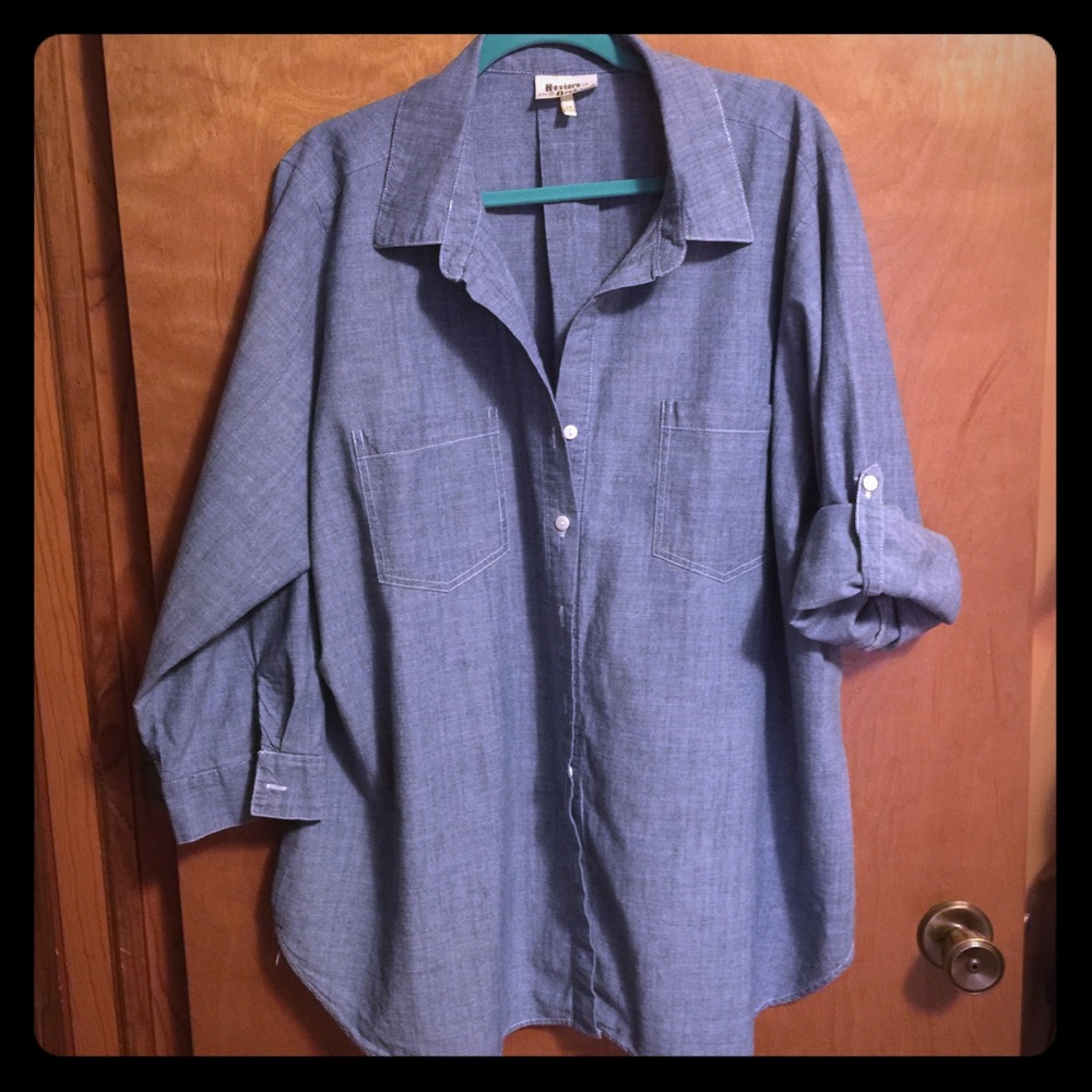EUC 2X HESTER & ORCHARD CHAMBRAY DENIM TOP